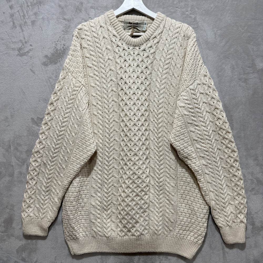 Aran Irish Men's Merino Wool Sweater Cable Knit Traditional Fisherman Pullover